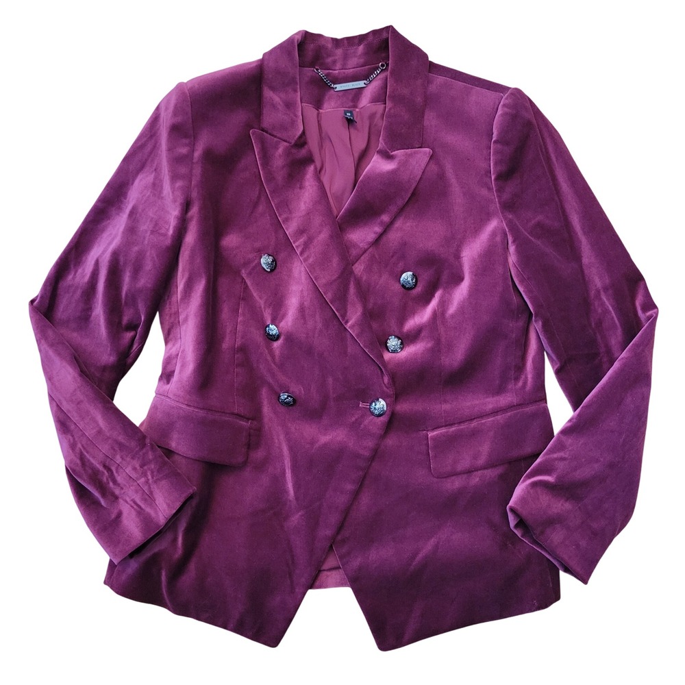 White House‎ Black Market Studio Blazer 10 Velvet Maroon Double Breasted Jacket